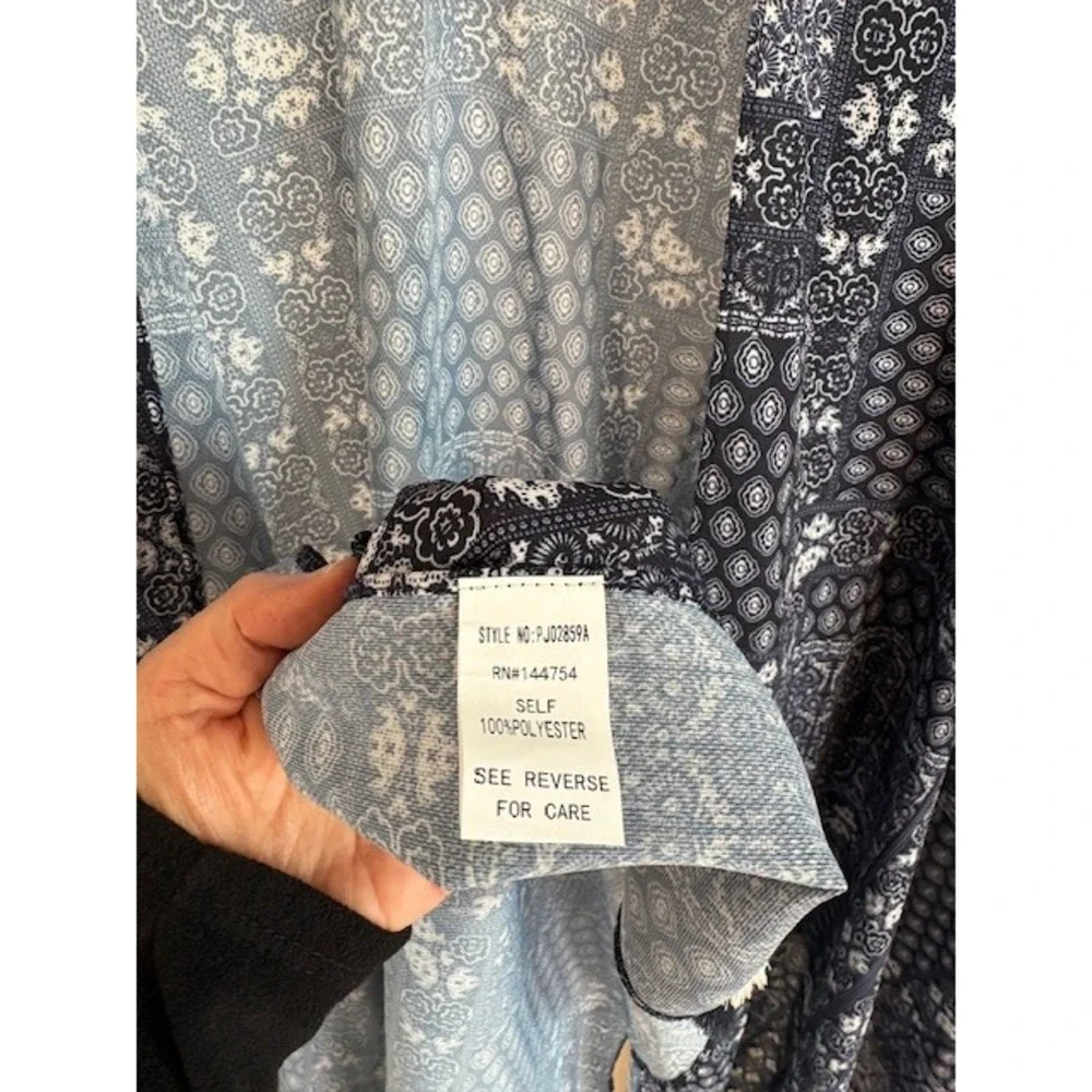 Davi & Dani Navy Blue‎ Patchwork Paisley Tassel Kimono Cardigan 1XL